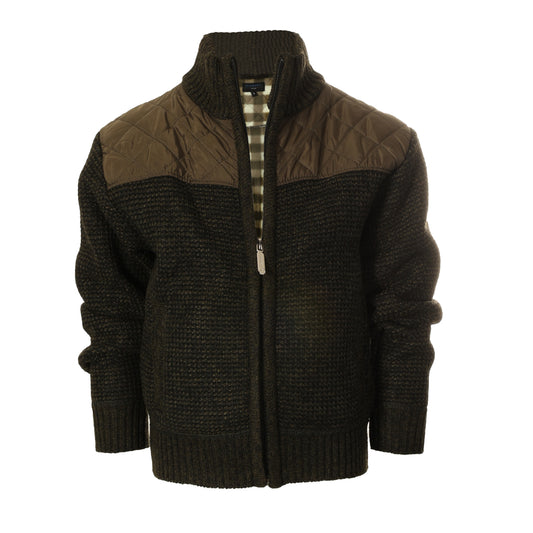 Knitted Full Zip Cardigan Sweater with Soft Brushed Flannel Lining - Olive