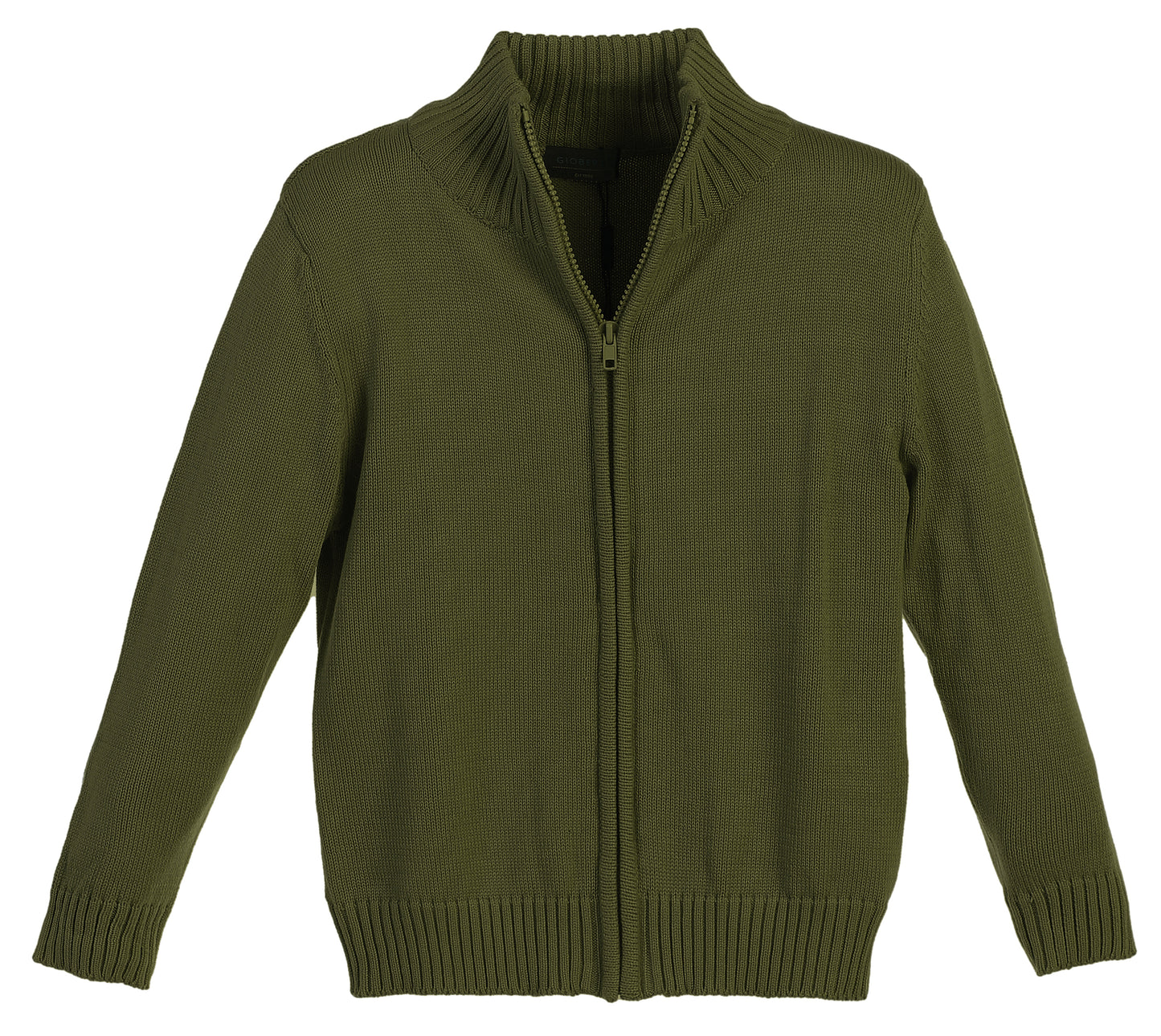Knitted Full Zip 100% Cotton Sweater - Olive