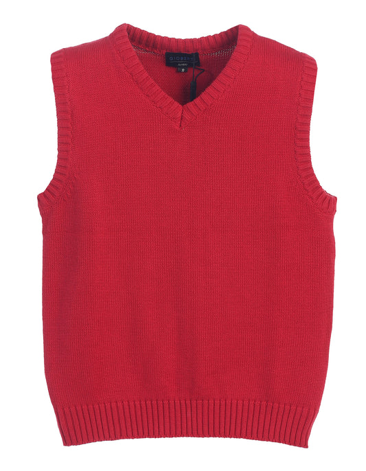 V-Neck 100% Cotton Knitted Pullover Sweater Vest- Red