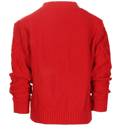 Boys Knitted V-Neck Button Up Cardigan Sweater - Red