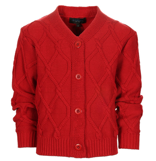 Boys Knitted V-Neck Button Up Cardigan Sweater - Red