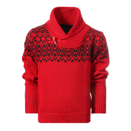 Pullover Knitted Sweater with Toggle Button Closure- Red