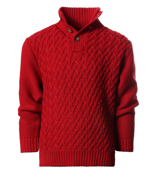 Mock Neck Pullover Knitted Sweater - Red