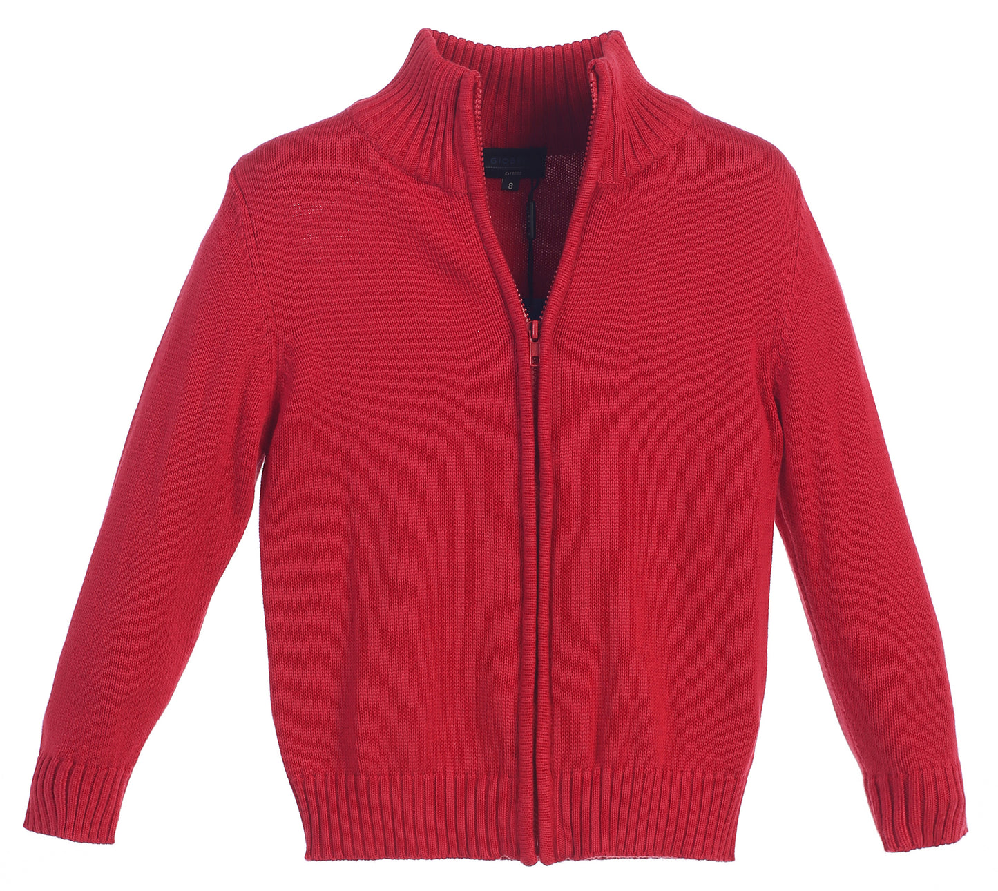 Knitted Full Zip 100% Cotton Sweater -Red