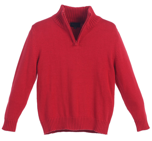 Knitted Half Zip 100% Cotton Sweater - Red