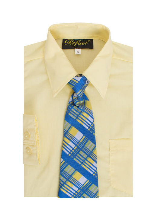 Boys Solid Long Sleeve Dress Shirt With Tie - Yellow