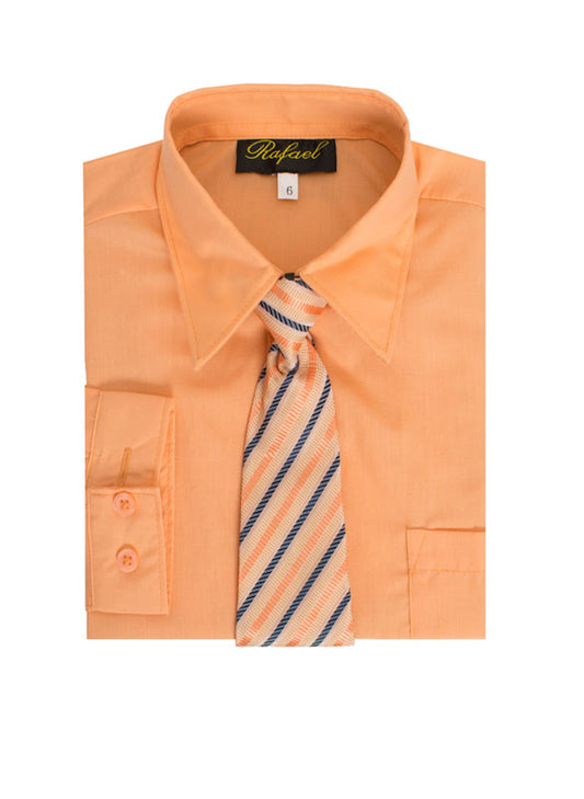 Boys Solid Long Sleeve Dress Shirt With Tie - Salmon