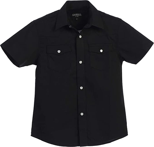 Boy's Solid Short Sleeve Western Shirt -Black