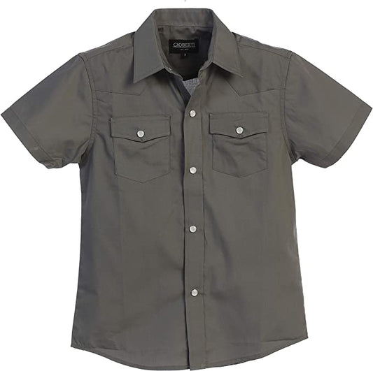 Boy's Solid Short Sleeve Western Shirt -Dark Gray