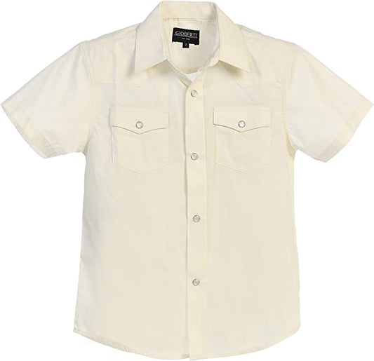 Boy's Solid Short Sleeve Western Shirt - Ivory