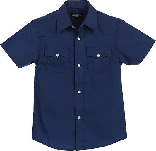 Boy's Solid Short Sleeve Western Shirt -Navy