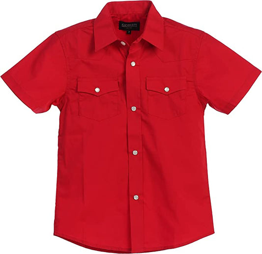 Boy's Solid Short Sleeve Western Shirt - Red