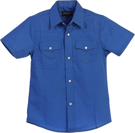 Boy's Solid Short Sleeve Western Shirt - Royal Blue