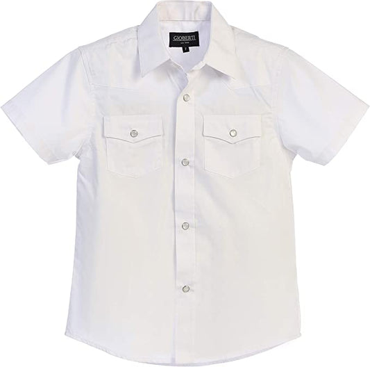 Boy's Solid Short Sleeve Western Shirt - White