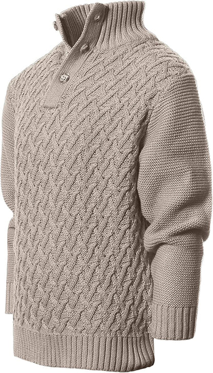 Mock Neck Pullover Knitted Sweater - Stone