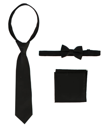Solid Zipper Tie, Bow Tie and Handkerchief Set