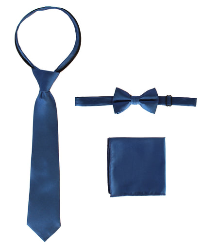 Solid Zipper Tie, Bow Tie and Handkerchief Set