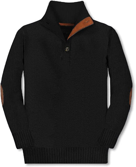 Button Down Collar Knitted Pullover Sweater - Black