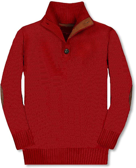 Button Down Collar Knitted Pullover Sweater -Red
