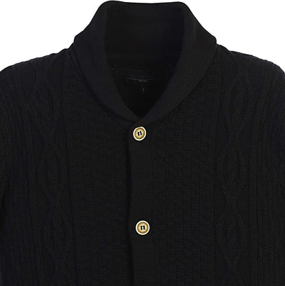 Boys Knitted Shawl Collar Cardigan Sweater %100 Cotton - Black