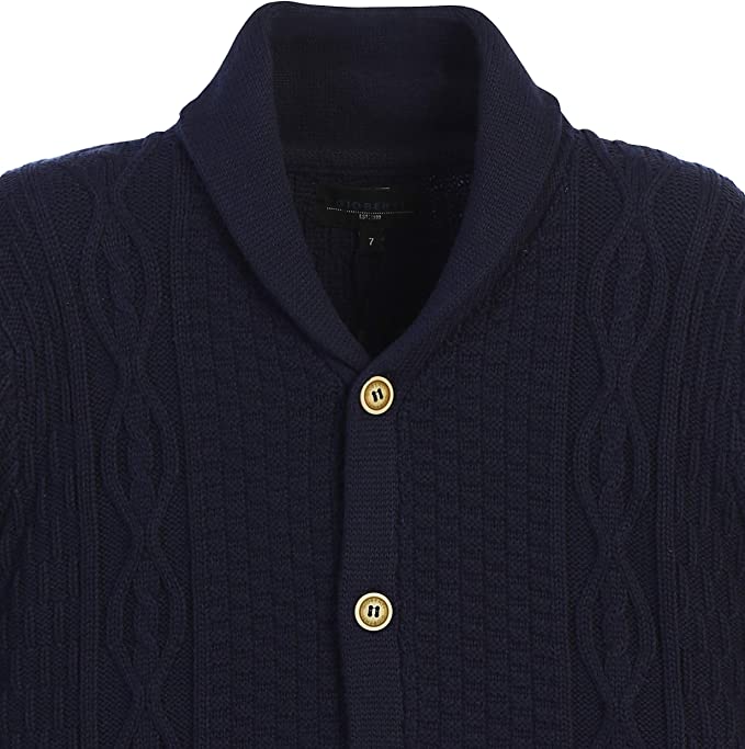 Boys Knitted Shawl Collar Cardigan Sweater %100 Cotton - Navy
