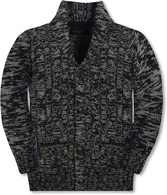 Boy's 100% Cotton Knitted Shawl Collar Cardigan Sweater - Charcoal