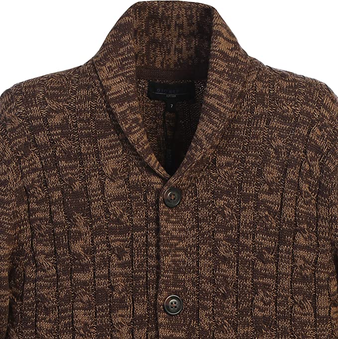 Boy's 100% Cotton Knitted Shawl Collar Cardigan Sweater -Brown