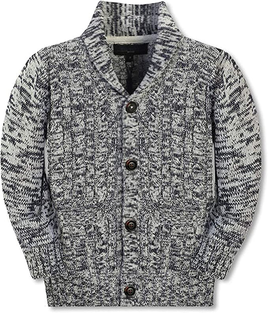 Boy's 100% Cotton Knitted Shawl Collar Cardigan Sweater -Gray