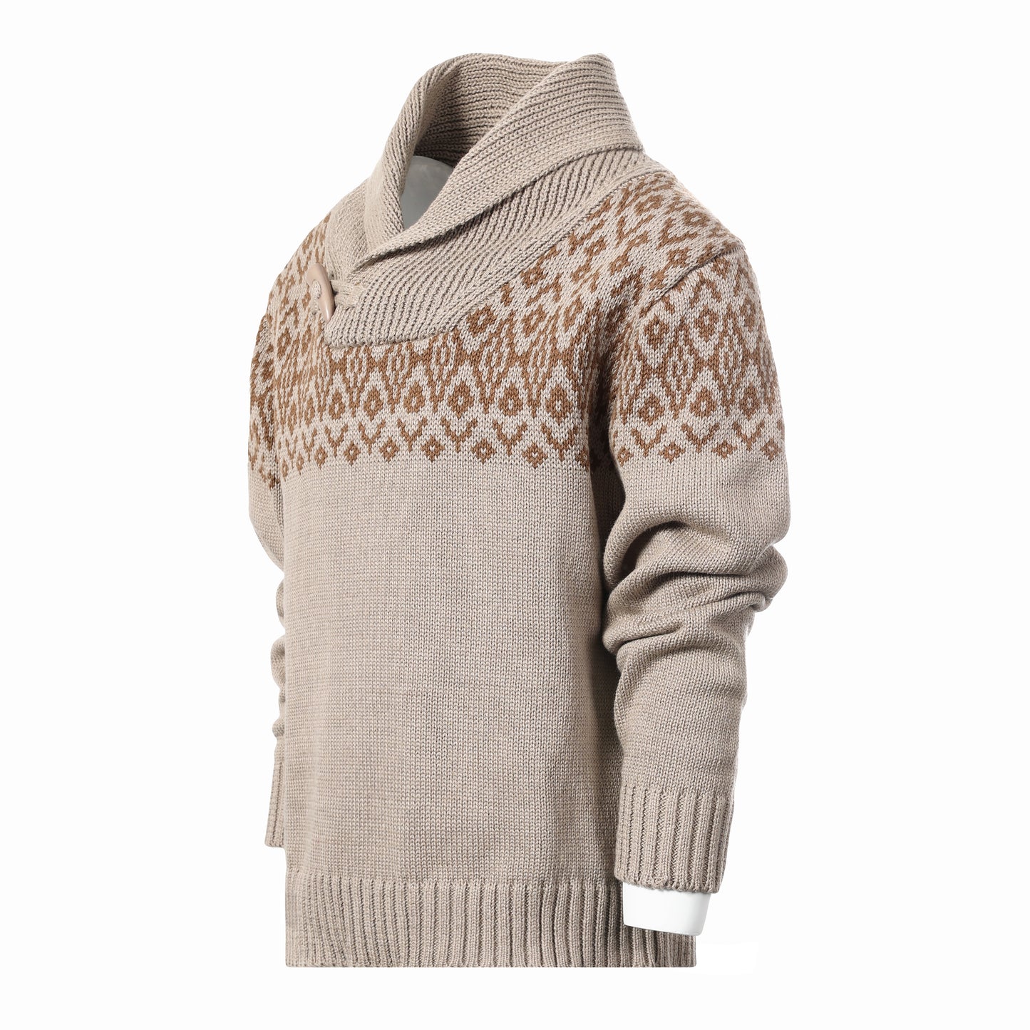Pullover Knitted Sweater with Toggle Button Closure- Stone