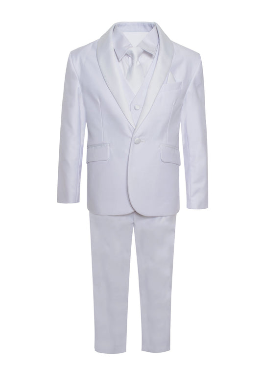 Boys' Shawl Collar Tuxedo Slim Fit Seven Pieces Set - White / White