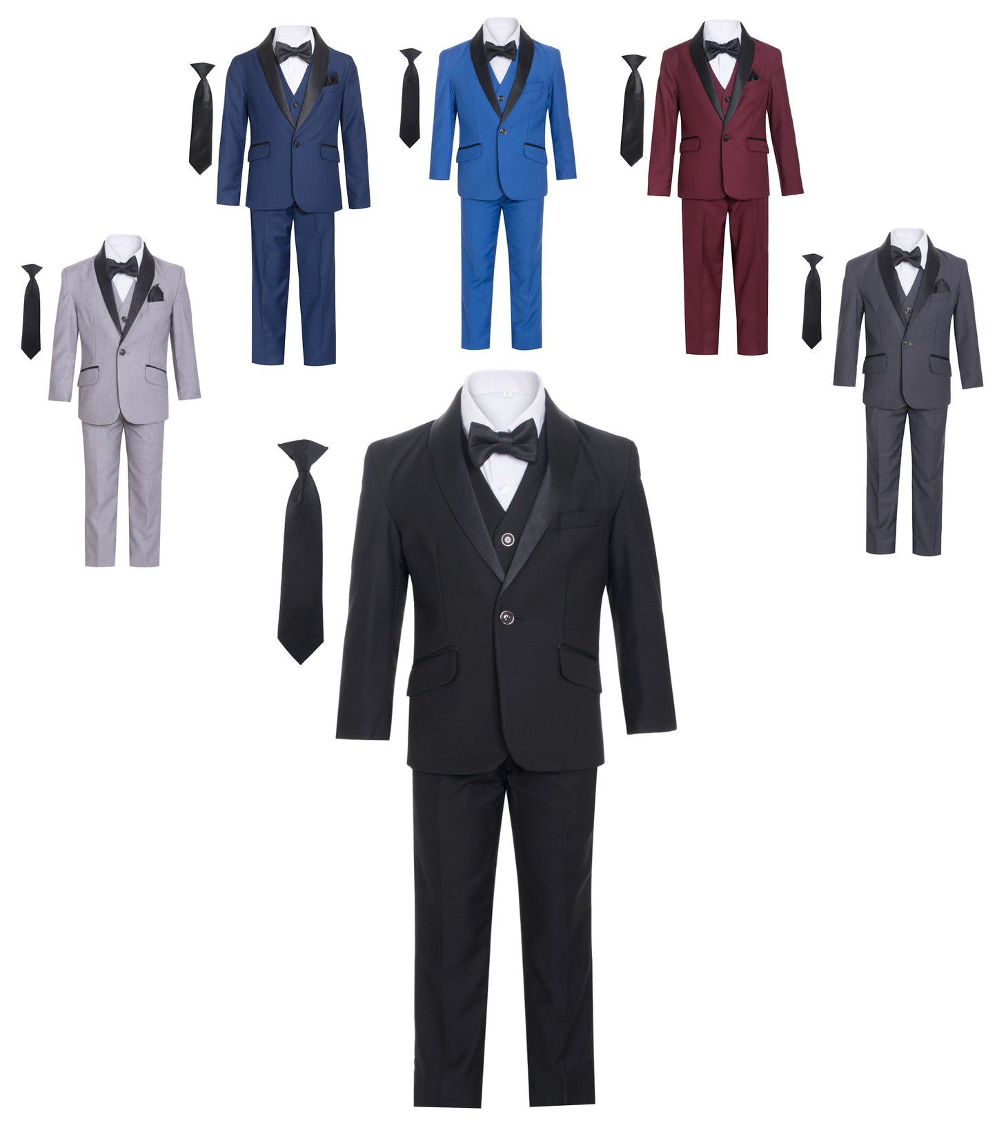 Boys'  Husky Fit Shawl Collar Tuxedo Seven Pieces Set - Navy