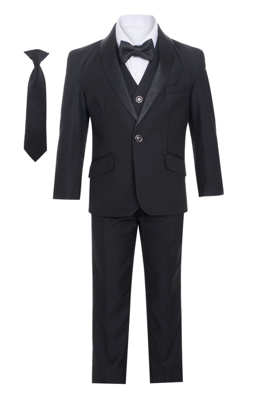 Boys' Shawl Collar Tuxedo Slim Fit Seven Pieces Set - Black