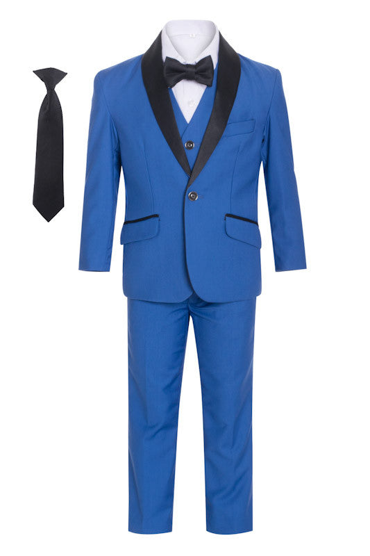 Boys' Shawl Collar Tuxedo Slim Fit Seven Pieces Set -  Royal Blue