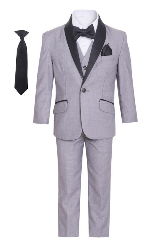 Boys' Shawl Collar Tuxedo Slim Fit Seven Pieces Set -  Gray