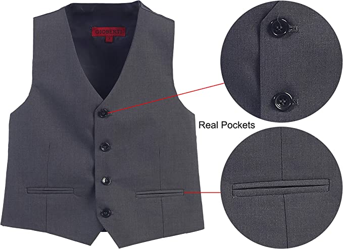 Formal Vest Suit 4 Button Toddler's Kids Boys -Charcoal