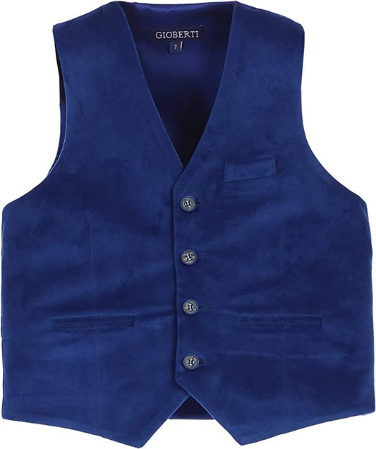 Formal Velvet 4 Button Vest Suit Toddler's Kids Boys - Royal Blue