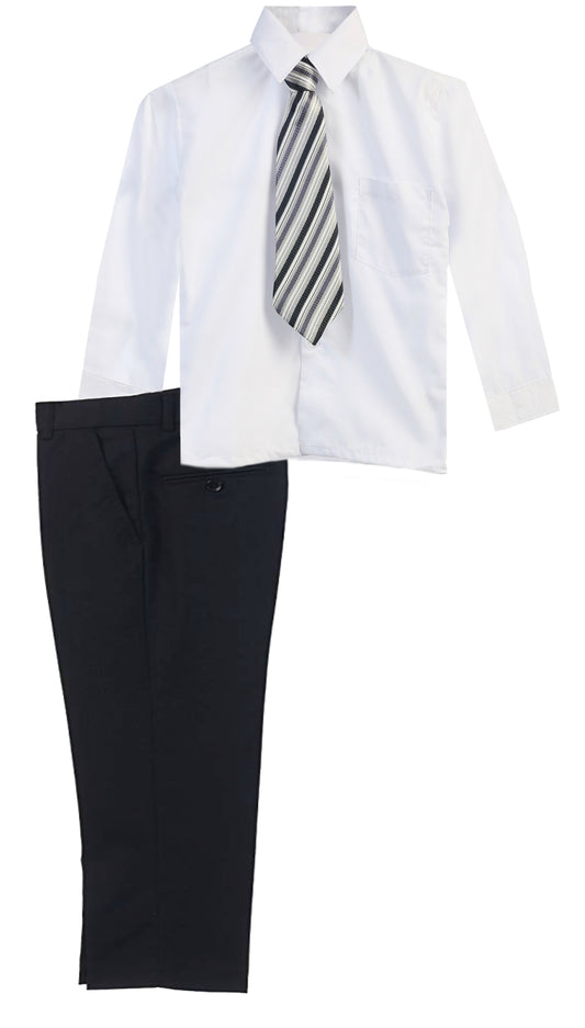Boys Dress Pants Set With Shirt And Tie -Black Pants / White Shirt