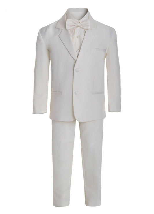 Boys Tuxedo 5- Piece Set With Shirt And Bow Tie - Ivory