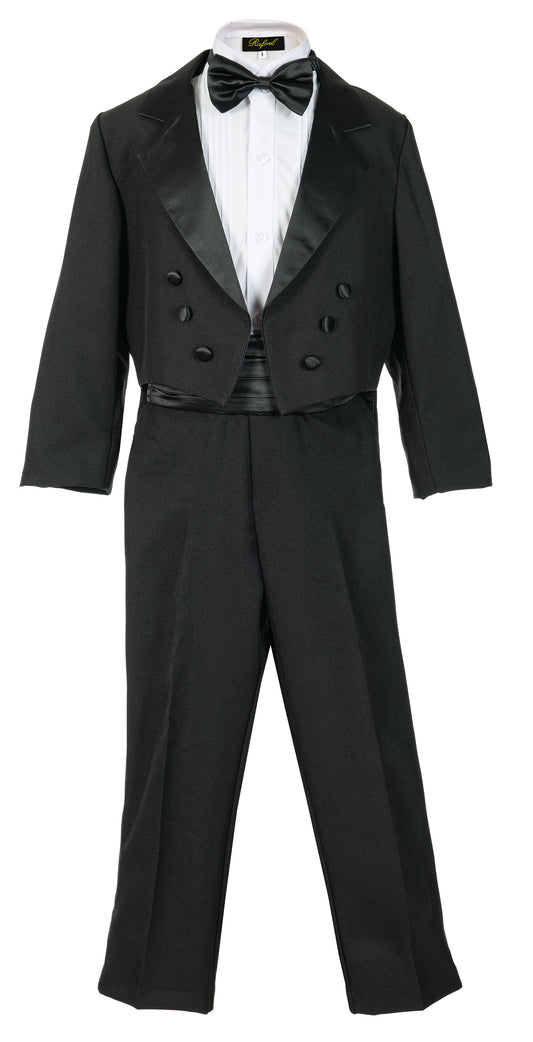 Boys  5- Piece Tail Tuxedo Set With Shirt And Bow Tie -Black